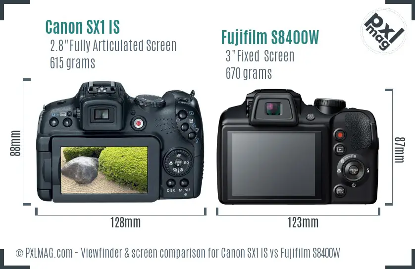 Canon SX1 IS vs Fujifilm S8400W Screen and Viewfinder comparison