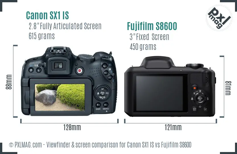 Canon SX1 IS vs Fujifilm S8600 Screen and Viewfinder comparison