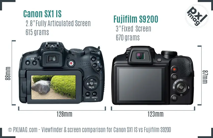Canon SX1 IS vs Fujifilm S9200 Screen and Viewfinder comparison Canon SX1 IS vs Fujifilm S9200 Screen and Viewfinder comparison