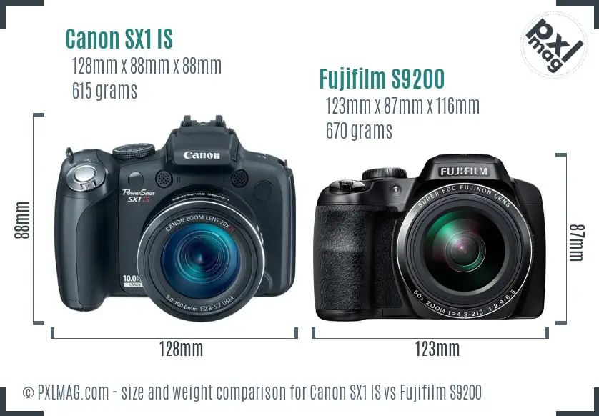 Canon SX1 IS vs Fujifilm S9200 size comparison Canon SX1 IS vs Fujifilm S9200 size comparison