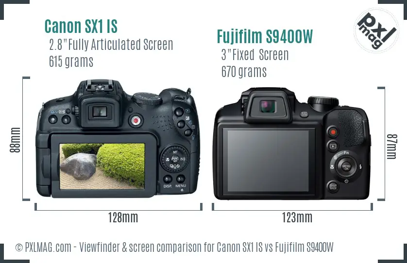 Canon SX1 IS vs Fujifilm S9400W Screen and Viewfinder comparison