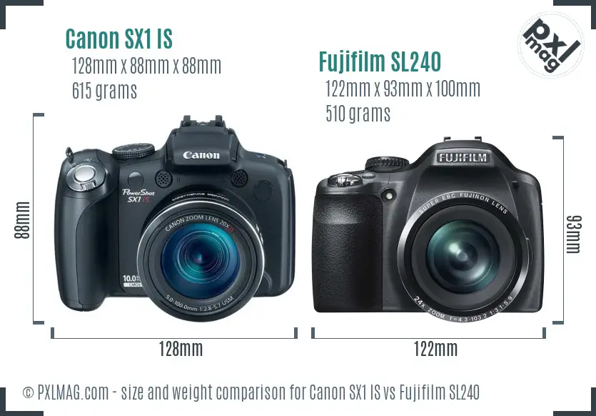 Canon SX1 IS vs Fujifilm SL240 size comparison
