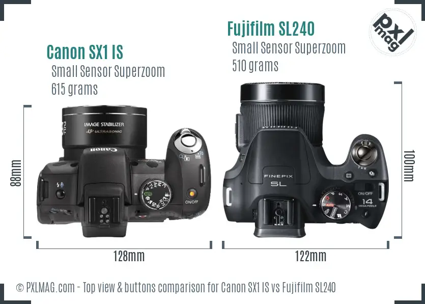 Canon SX1 IS vs Fujifilm SL240 top view buttons comparison
