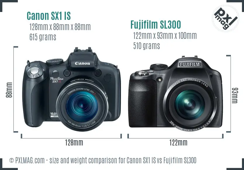 Canon SX1 IS vs Fujifilm SL300 size comparison