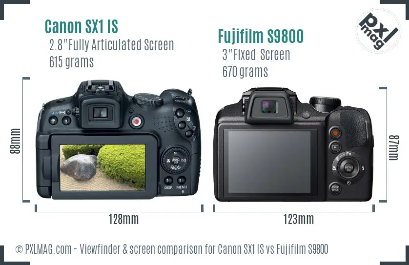 Canon SX1 IS vs Fujifilm S9800 Screen and Viewfinder comparison