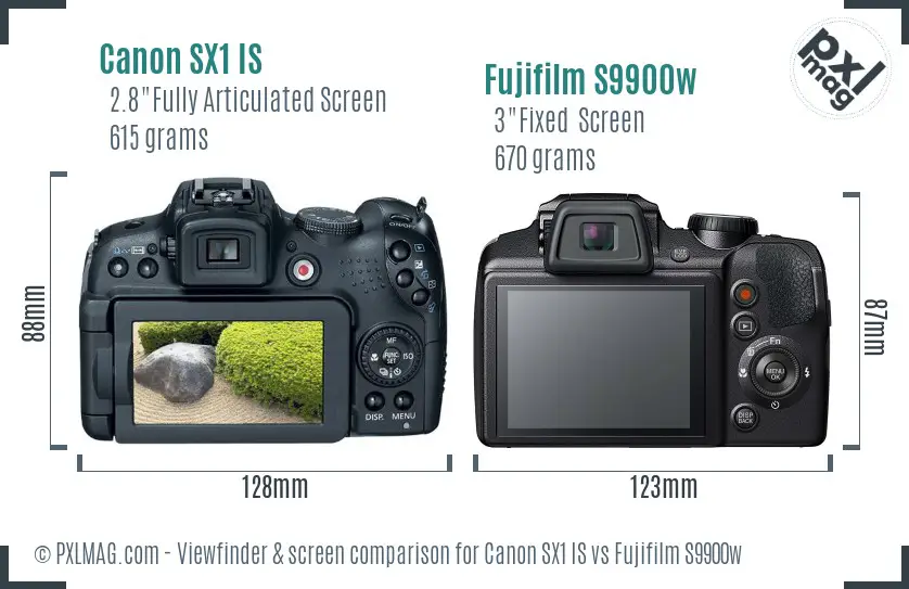 Canon SX1 IS vs Fujifilm S9900w Screen and Viewfinder comparison