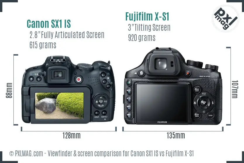 Canon SX1 IS vs Fujifilm X-S1 Screen and Viewfinder comparison