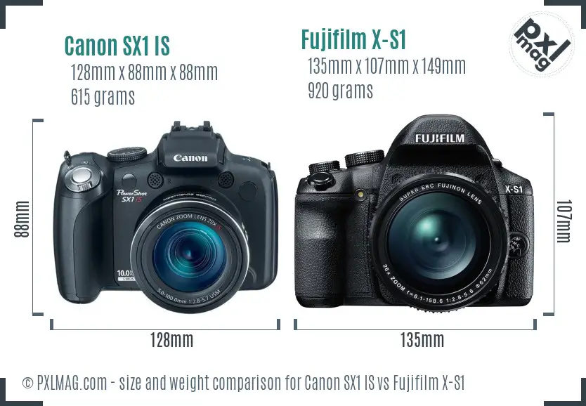 Canon SX1 IS vs Fujifilm X-S1 size comparison