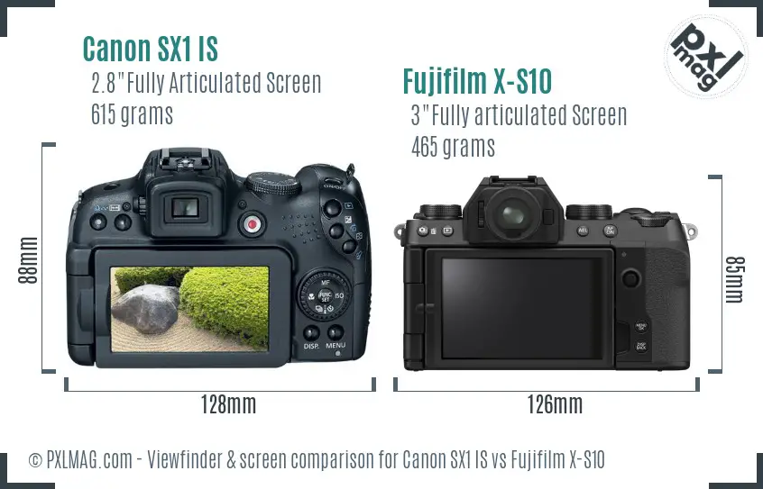 Canon SX1 IS vs Fujifilm X-S10 Screen and Viewfinder comparison