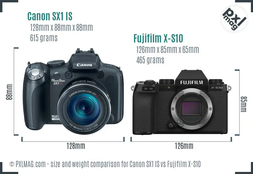 Canon SX1 IS vs Fujifilm X-S10 size comparison