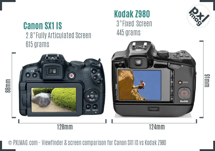 Canon SX1 IS vs Kodak Z980 Screen and Viewfinder comparison