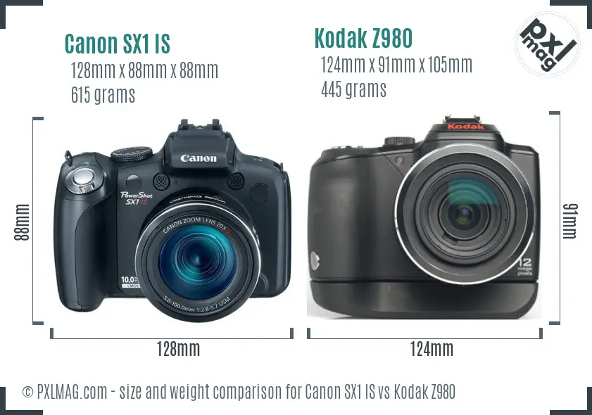 Canon SX1 IS vs Kodak Z980 size comparison