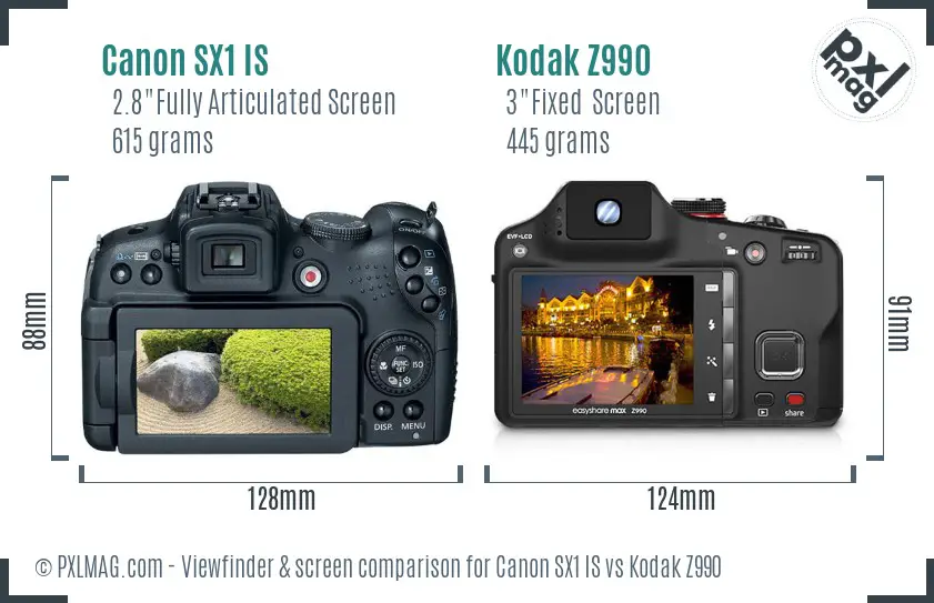 Canon SX1 IS vs Kodak Z990 Screen and Viewfinder comparison