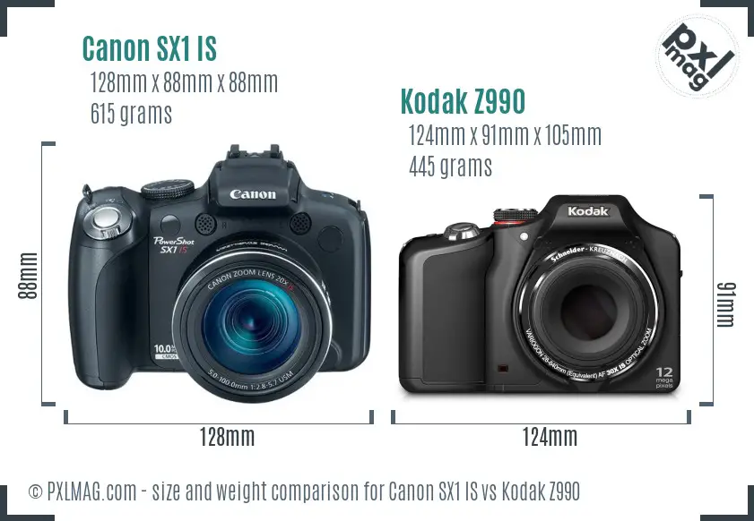 Canon SX1 IS vs Kodak Z990 size comparison