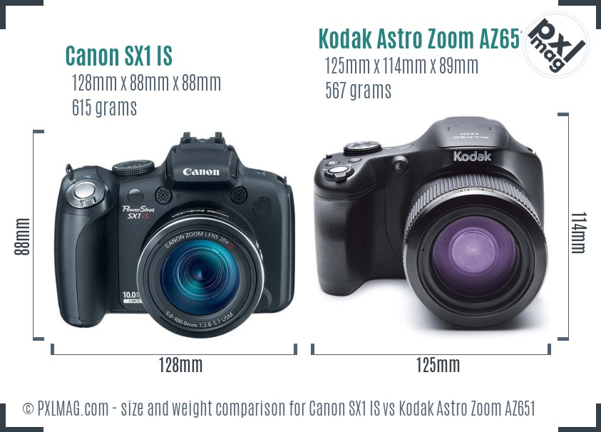 Canon SX1 IS vs Kodak Astro Zoom AZ651 size comparison