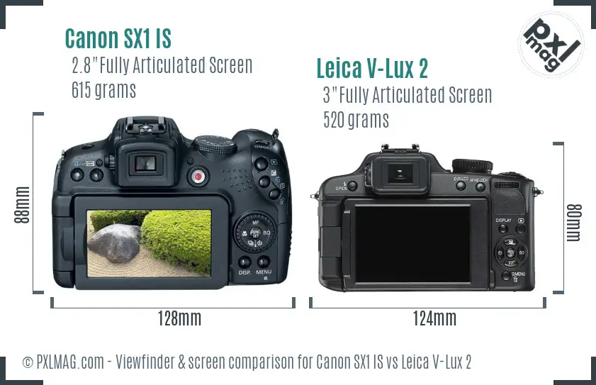 Canon SX1 IS vs Leica V-Lux 2 Screen and Viewfinder comparison Canon SX1 IS vs Leica V-Lux 2 Screen and Viewfinder comparison