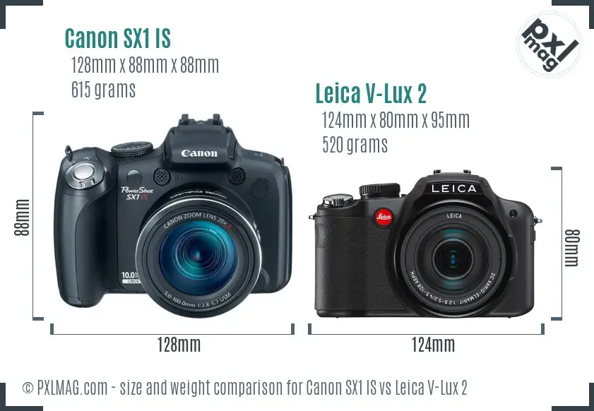Canon SX1 IS vs Leica V-Lux 2 size comparison Canon SX1 IS vs Leica V-Lux 2 size comparison