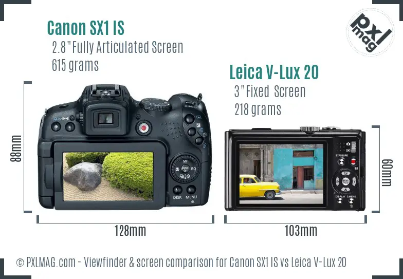 Canon SX1 IS vs Leica V-Lux 20 Screen and Viewfinder comparison