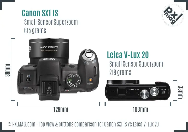 Canon SX1 IS vs Leica V-Lux 20 top view buttons comparison