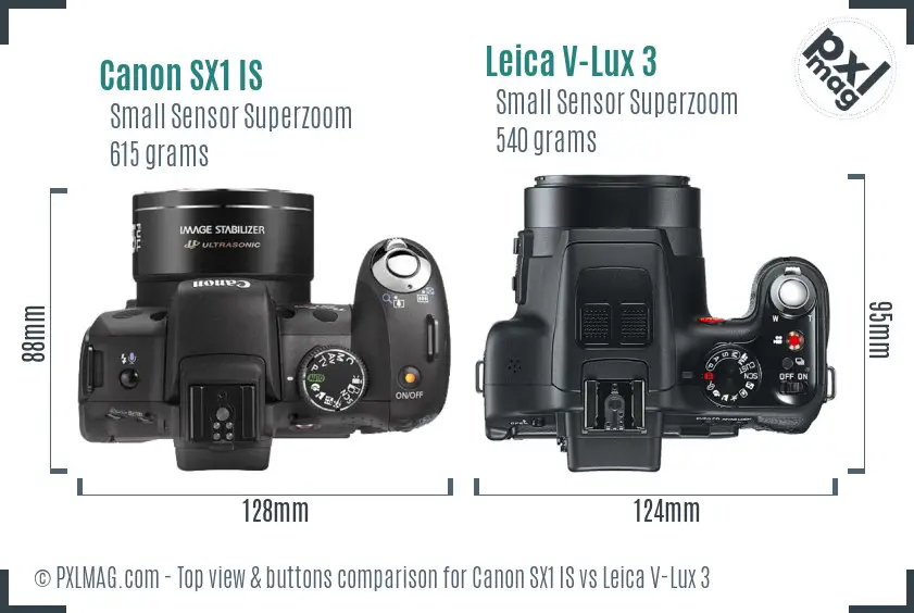 Canon SX1 IS vs Leica V-Lux 3 top view buttons comparison