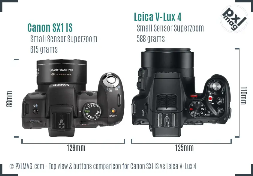 Canon SX1 IS vs Leica V-Lux 4 top view buttons comparison