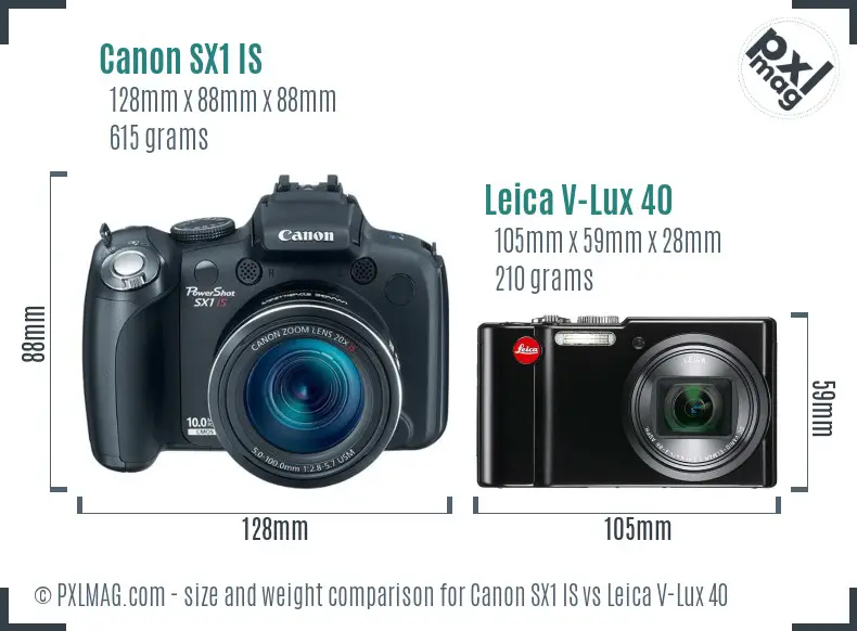 Canon SX1 IS vs Leica V-Lux 40 size comparison