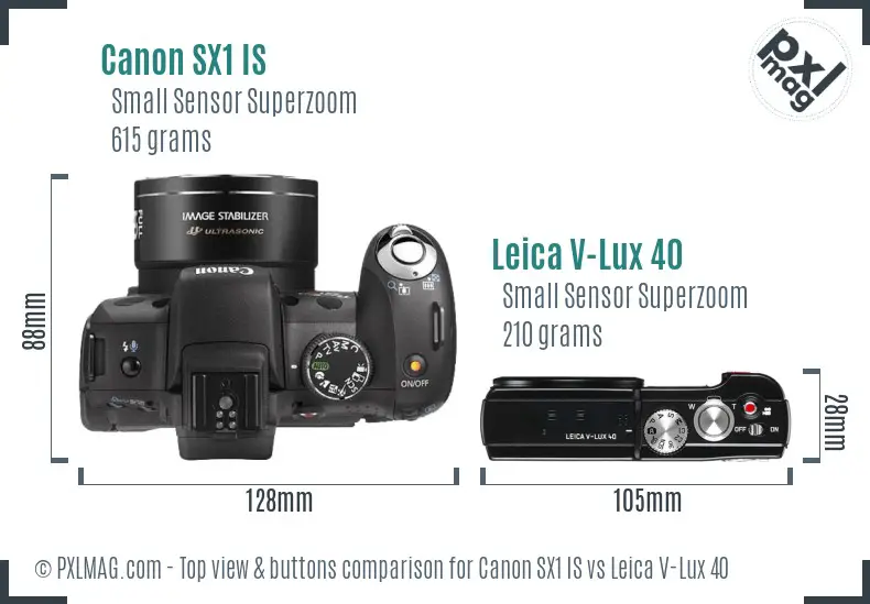 Canon SX1 IS vs Leica V-Lux 40 top view buttons comparison