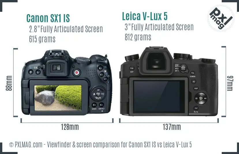 Canon SX1 IS vs Leica V-Lux 5 Screen and Viewfinder comparison