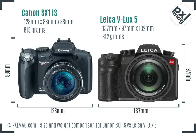 Canon SX1 IS vs Leica V-Lux 5 size comparison