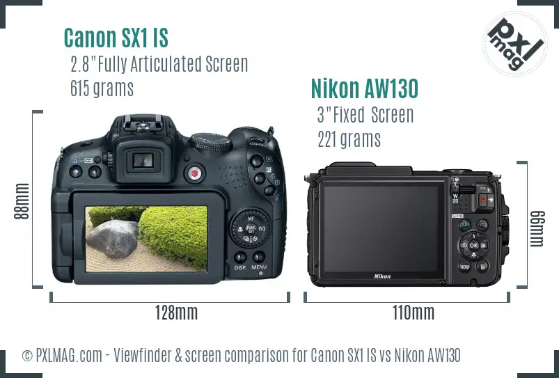 Canon SX1 IS vs Nikon AW130 Screen and Viewfinder comparison