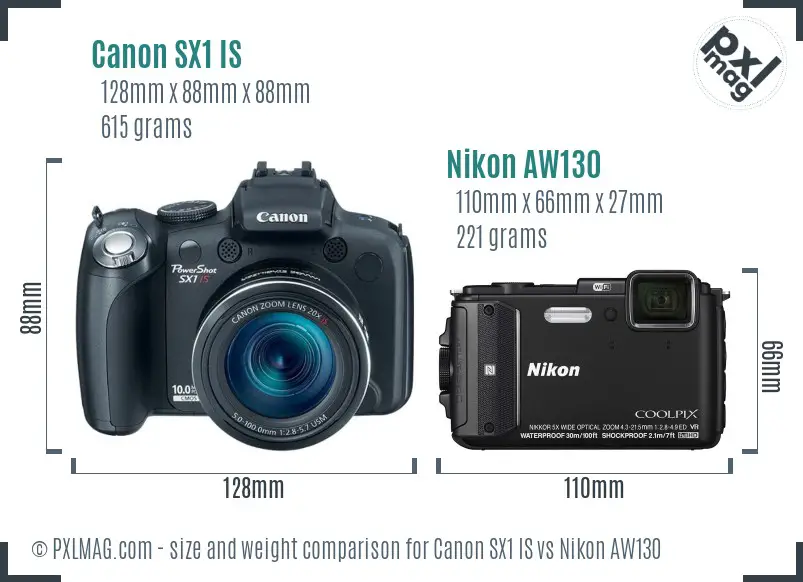 Canon SX1 IS vs Nikon AW130 size comparison