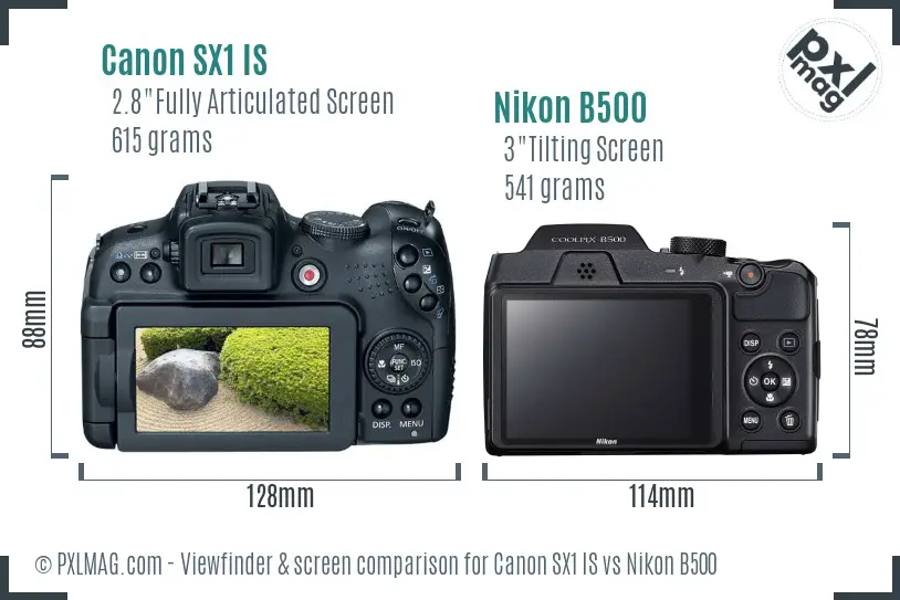 Canon SX1 IS vs Nikon B500 Screen and Viewfinder comparison