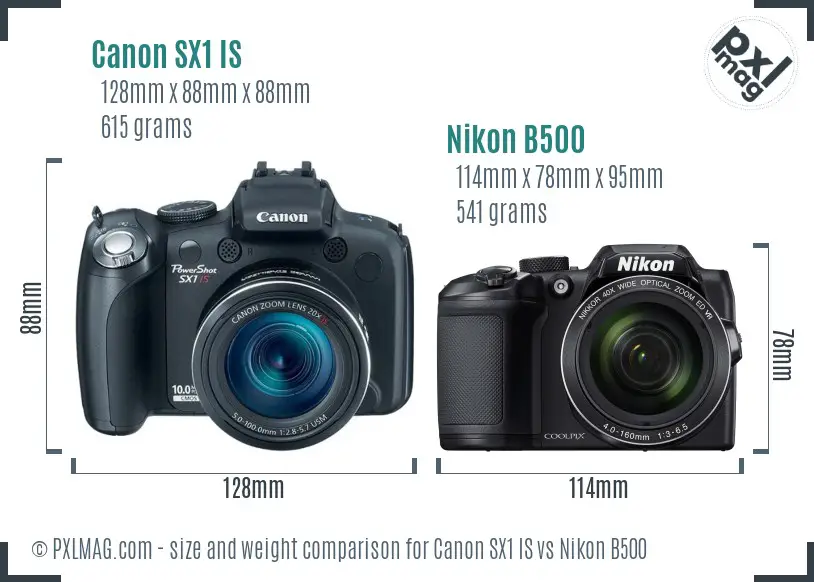 Canon SX1 IS vs Nikon B500 size comparison