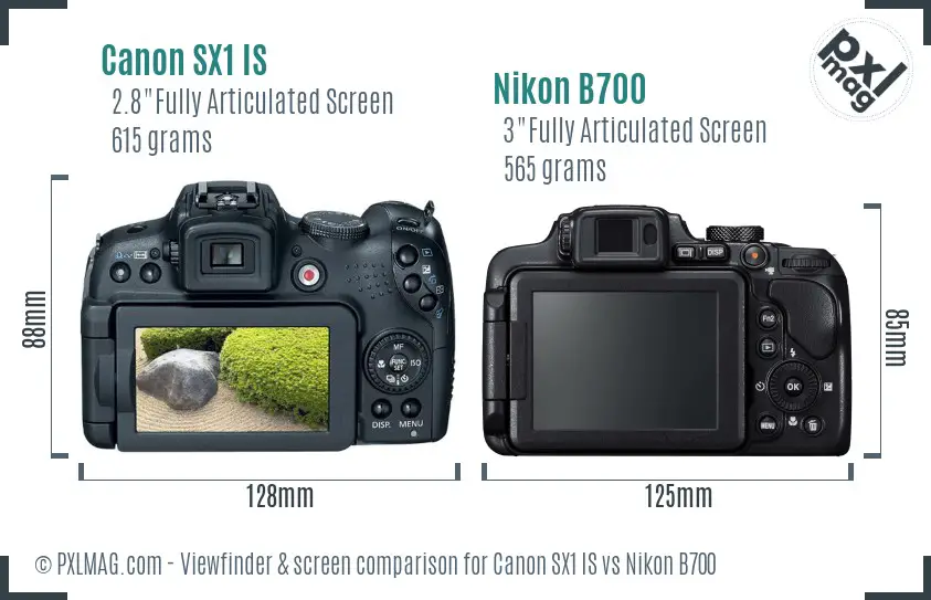 Canon SX1 IS vs Nikon B700 Screen and Viewfinder comparison