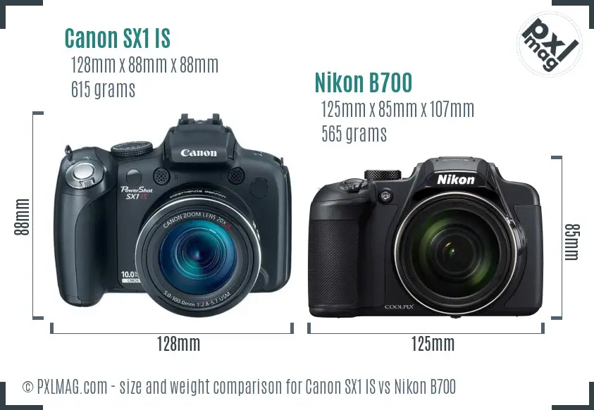 Canon SX1 IS vs Nikon B700 size comparison