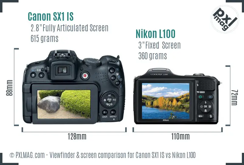 Canon SX1 IS vs Nikon L100 Screen and Viewfinder comparison