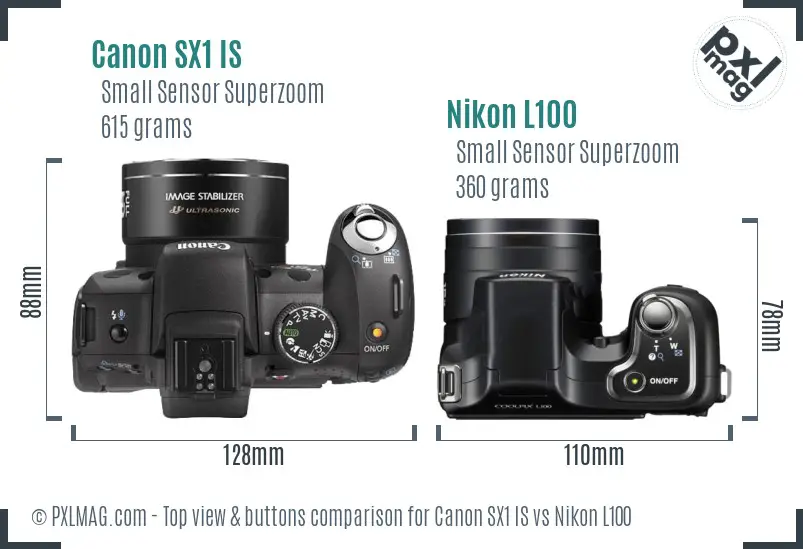 Canon SX1 IS vs Nikon L100 top view buttons comparison