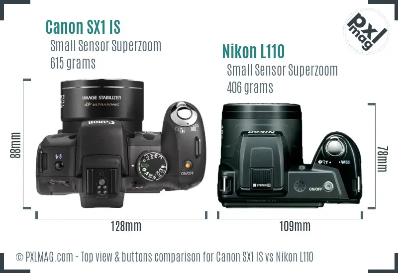 Canon SX1 IS vs Nikon L110 top view buttons comparison