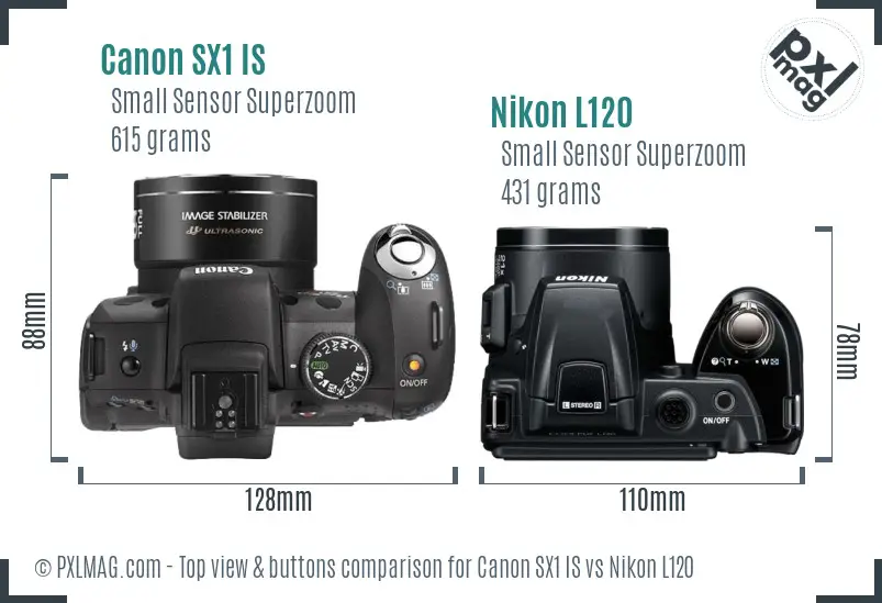 Canon SX1 IS vs Nikon L120 top view buttons comparison