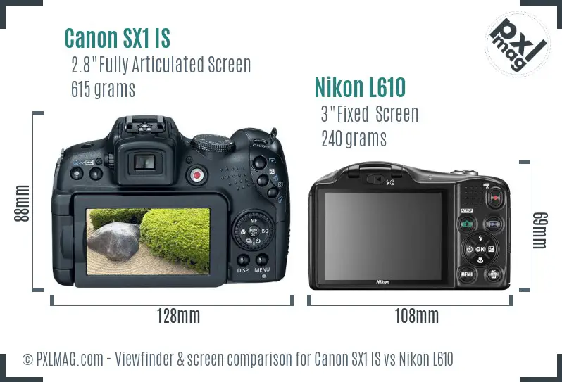 Canon SX1 IS vs Nikon L610 Screen and Viewfinder comparison Canon SX1 IS vs Nikon L610 Screen and Viewfinder comparison