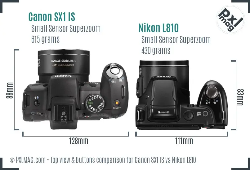 Canon SX1 IS vs Nikon L810 top view buttons comparison