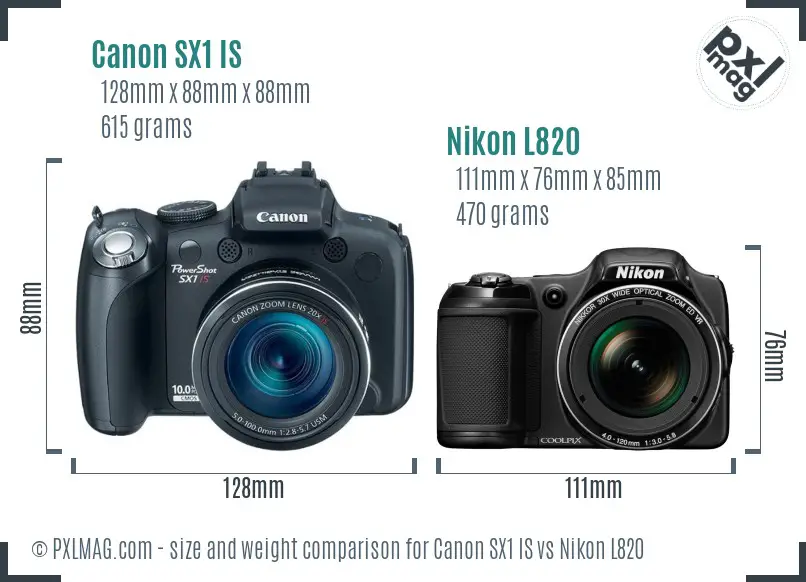 Canon SX1 IS vs Nikon L820 size comparison Canon SX1 IS vs Nikon L820 size comparison