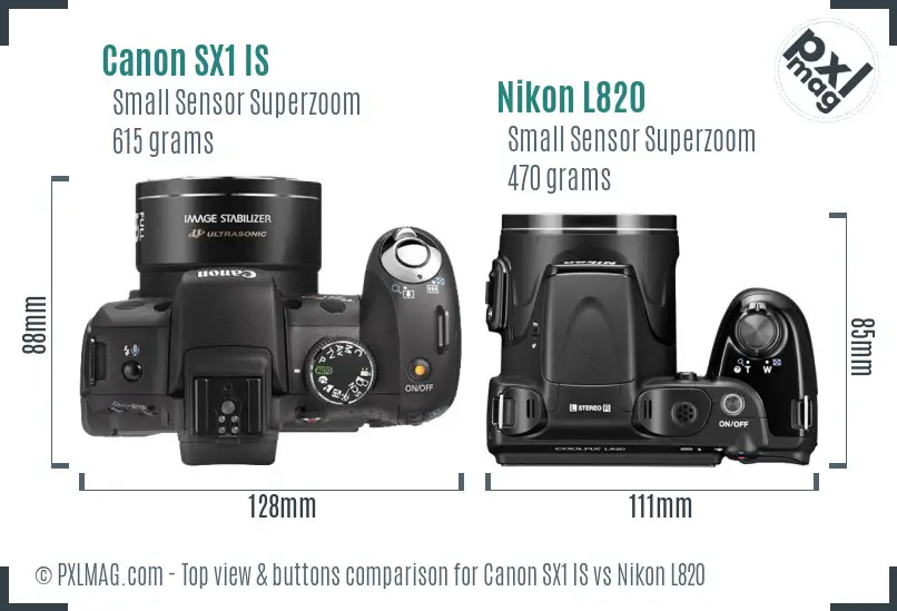 Canon SX1 IS vs Nikon L820 top view buttons comparison Canon SX1 IS vs Nikon L820 top view buttons comparison