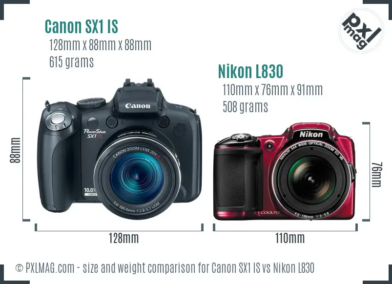 Canon SX1 IS vs Nikon L830 size comparison