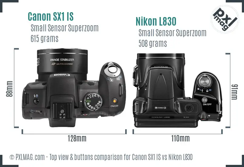 Canon SX1 IS vs Nikon L830 top view buttons comparison