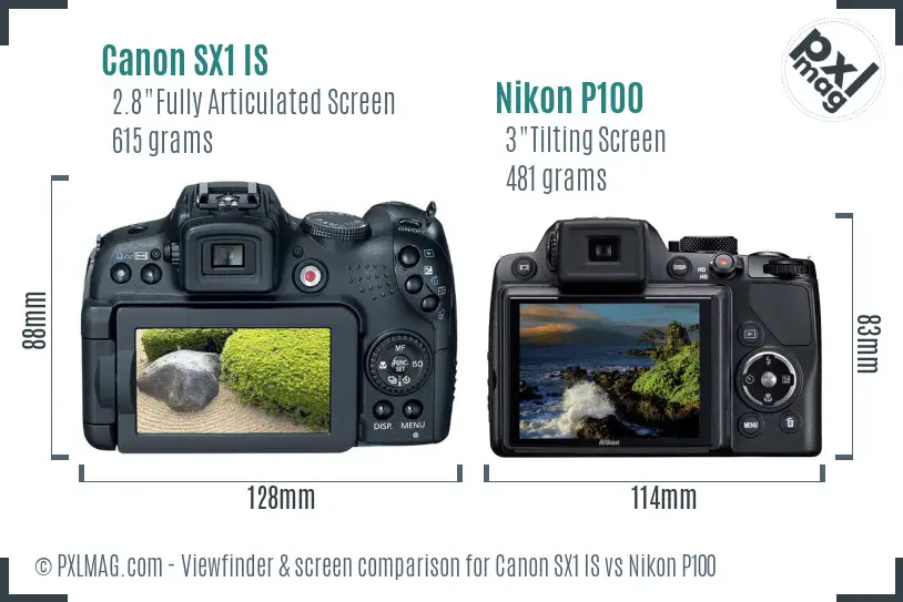 Canon SX1 IS vs Nikon P100 Screen and Viewfinder comparison