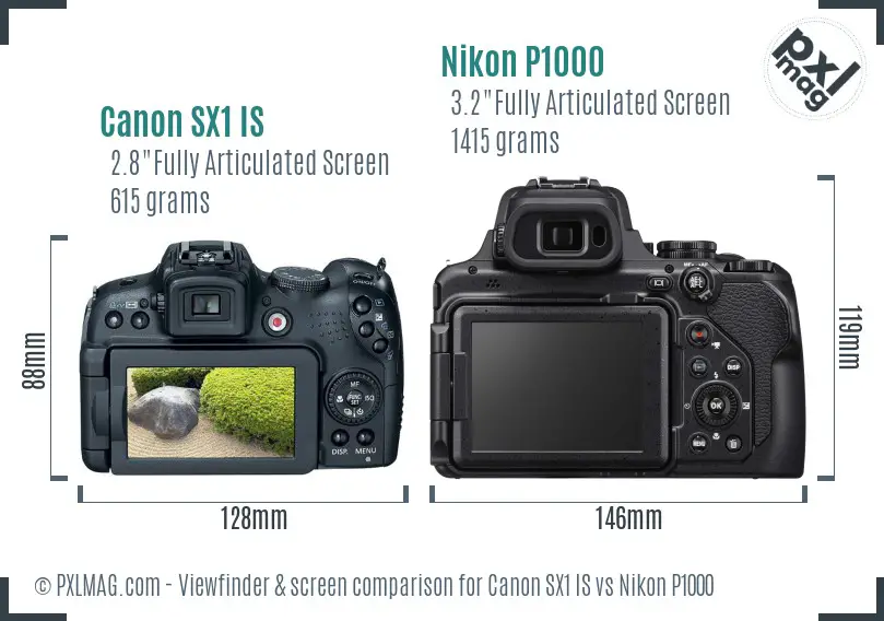 Canon SX1 IS vs Nikon P1000 Screen and Viewfinder comparison