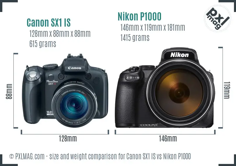 Canon SX1 IS vs Nikon P1000 size comparison