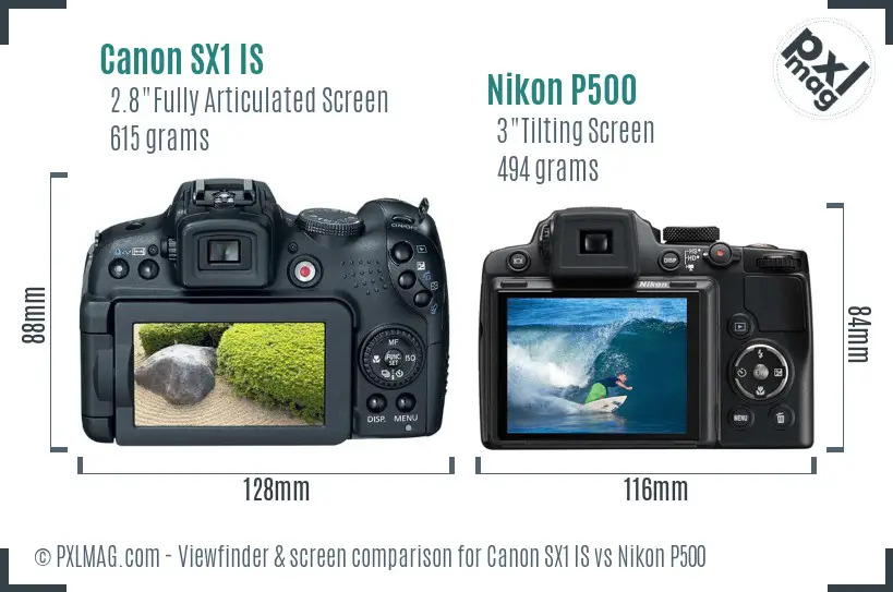 Canon SX1 IS vs Nikon P500 Screen and Viewfinder comparison