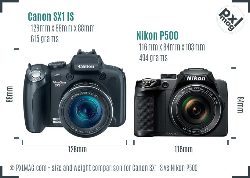 Canon SX1 IS vs Nikon P500 size comparison